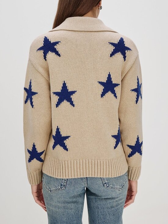 RAILS Womens Rhea Sweater Small Camel Cobalt Stars Full Zip Cardigan Wool Blend - Picture 4 of 15